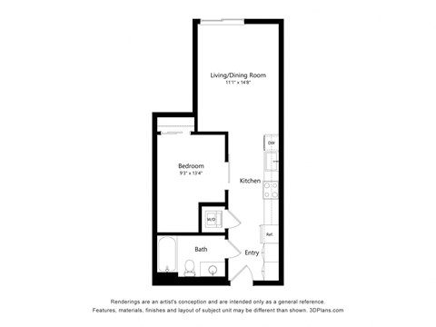 a floor plan of a unit with a bedroom and a bathroom